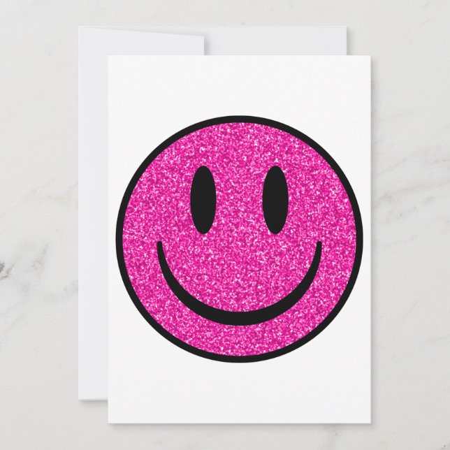 Pink Glitter Smile Face Invitation (Front)