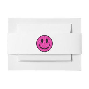 Pink Glitter Smile Face Invitation Belly Band