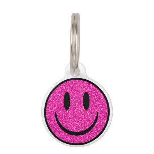 Pink Glitter Smile Face Pet Tag