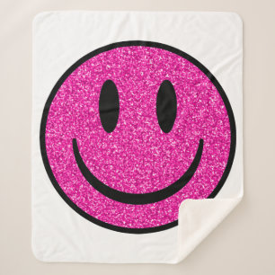 Pink Glitter Smile Face Sherpa Blanket