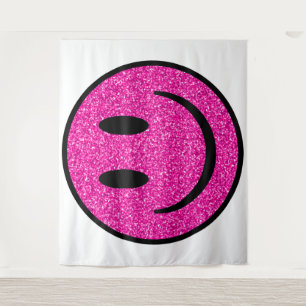 Pink Glitter Smile Face Tapestry