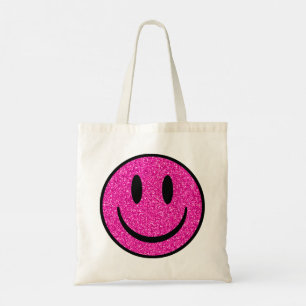 Pink Glitter Smile Face Tote Bag