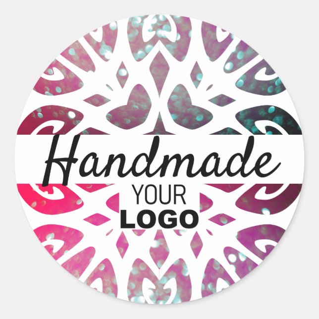 Pink Glitter Snowflake Ornament Handmade Logo Classic Round Sticker (Front)