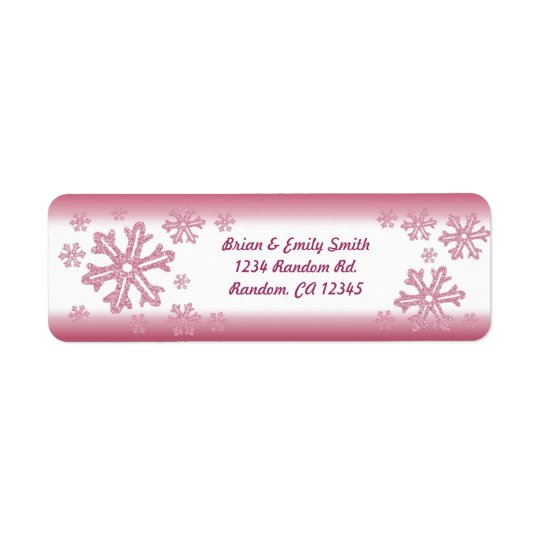 Pink glitter snowflake return address labels
