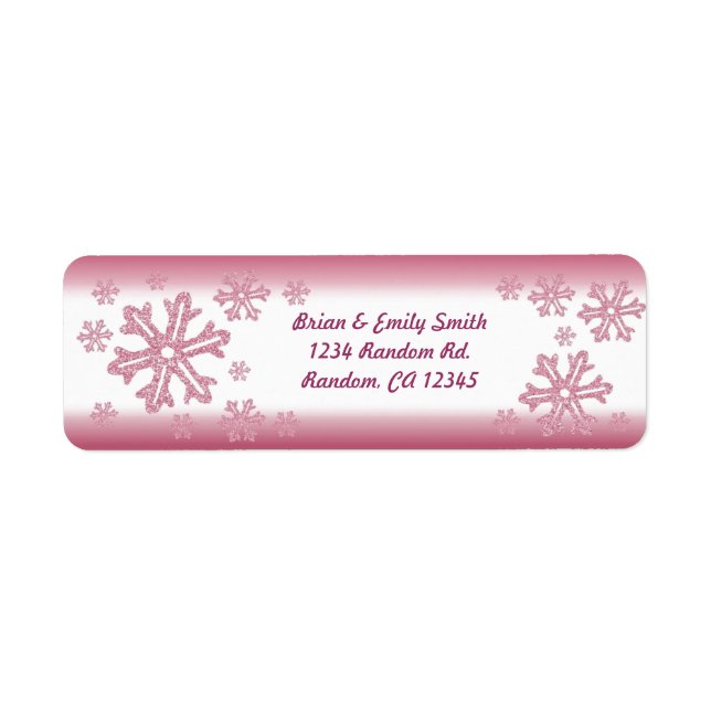 Pink glitter snowflake return address labels (Front)