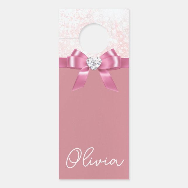 Pink Glitter Snowflake Ribbon And Diamond Door Hanger (Front)