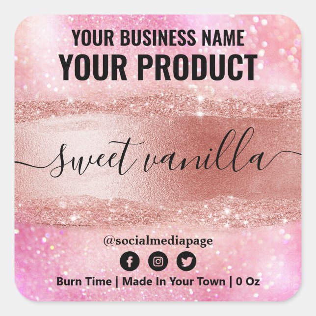 Pink Glitter Soy Candle Labels (Front)