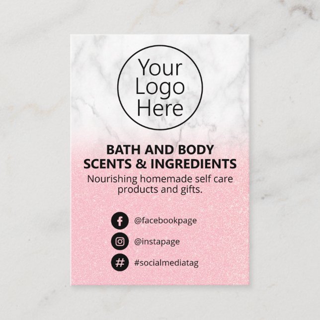 Pink Glitter Spa Scent Ingredient List Logo Business Card (Front)