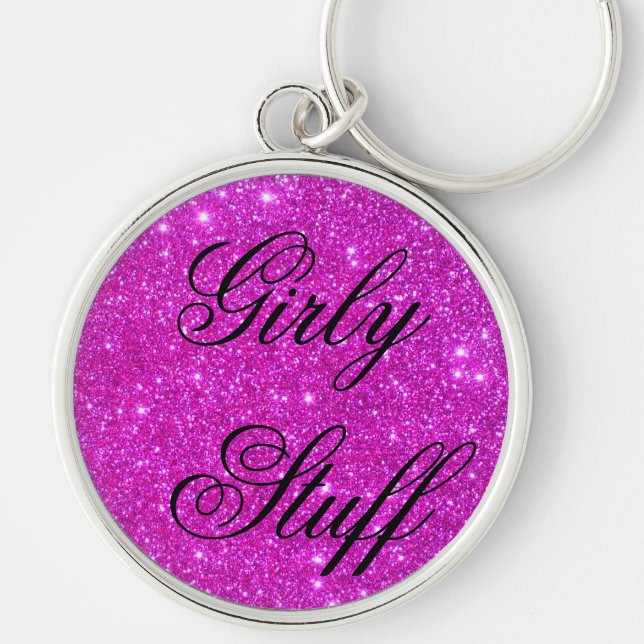 Pink Glitter Sparkle Customisable Design Key Ring (Front)