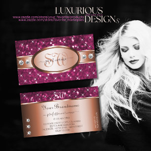 Pink Glitter Sparkle Diamonds Initials Rose Gold Business Card