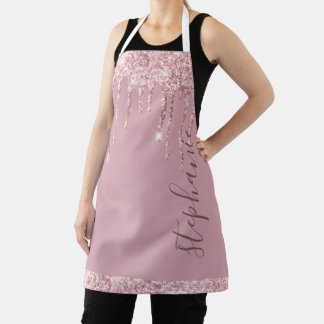 Pink glitter sparkle drip custom name apron