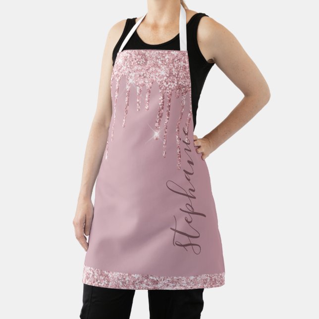 Pink glitter sparkle drip custom name apron (Insitu)