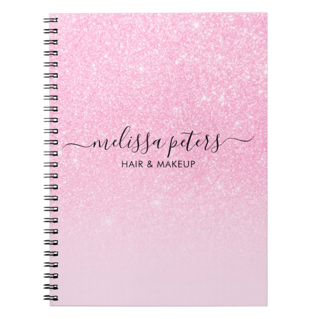 Pink Glitter Sparkle Modern Business Notebook (Front)