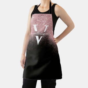 Pink Glitter Sparkle Monogram Black Girly Custom Apron
