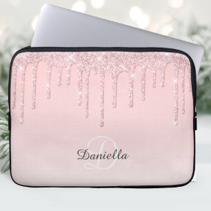 Pink Glitter Sparkle Monogram Laptop Sleeve