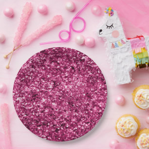 Pink Glitter Sparkle Paper Plate