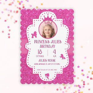 Pink glitter sparkle princess birthday  invitation