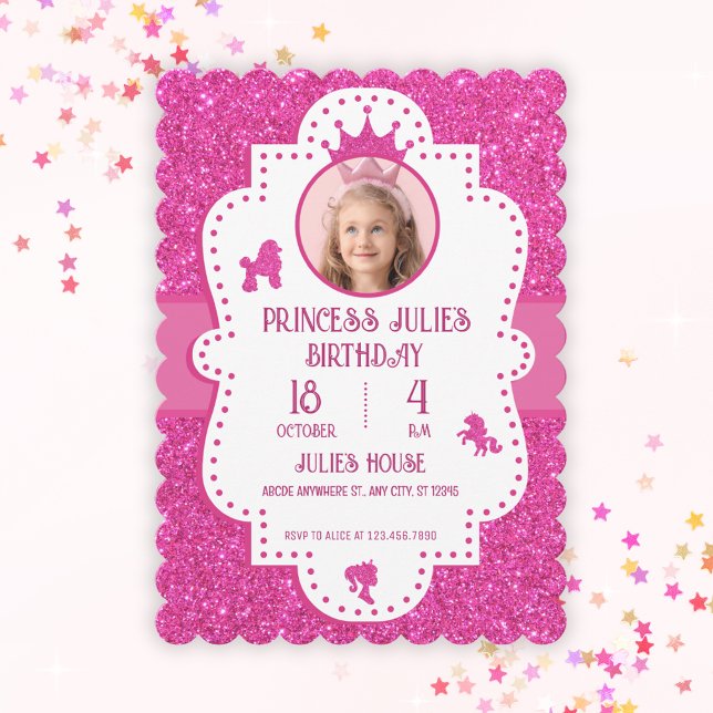 Pink glitter sparkle princess birthday  invitation (Creator Uploaded)