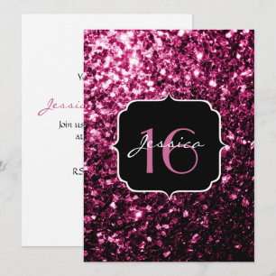 Pink glitter sparkles Sweet 16 Invitation