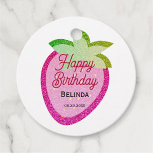 Pink Glitter Sparkling Y2K Strawberry Birthday Favour Tags