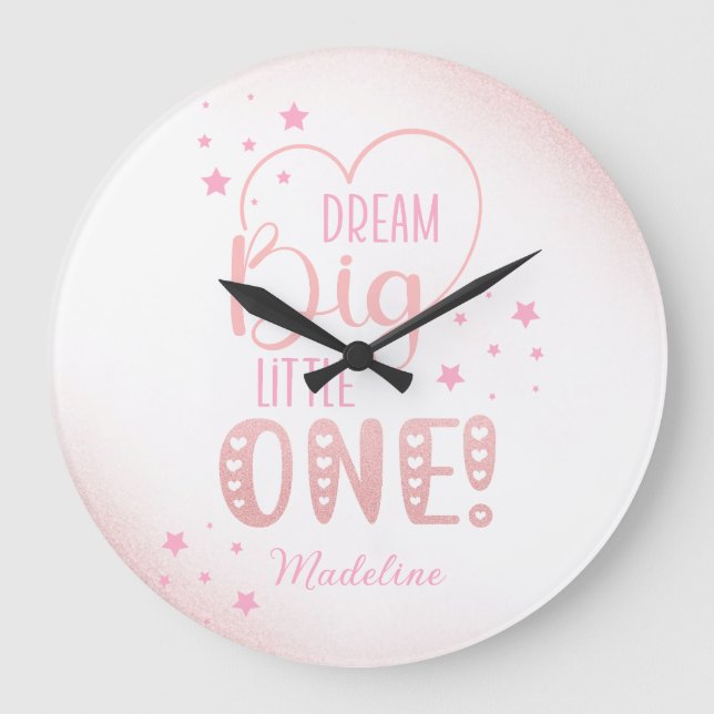 Pink Glitter Starry Dream Big Little One Heart Large Clock (Front)