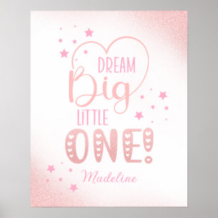 Pink Glitter Starry Dream Big Little One Heart Poster