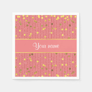 Pink Glitter Stripes Gold Confetti Napkin