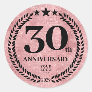  Pink Glitter Style 30th Anniversary Business Logo Classic Round Sticker