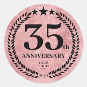  Pink Glitter Style 35th Anniversary Business Logo Classic Round Sticker