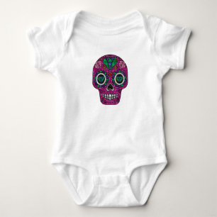 pink glitter sugar skull baby bodysuit