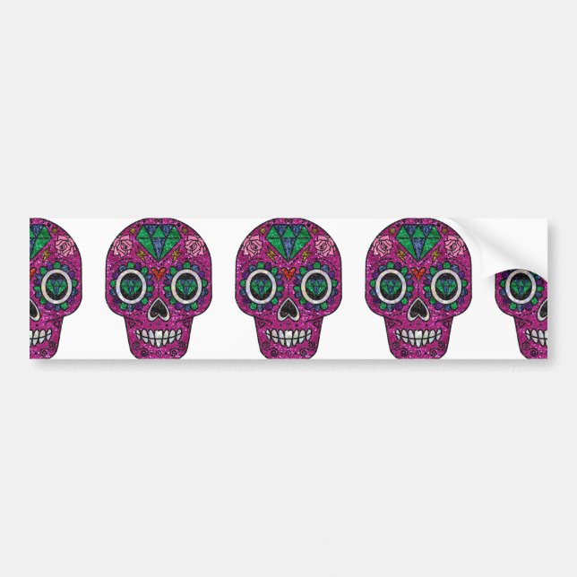 pink glitter sugar skull bumper sticker (Front)