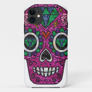 pink glitter sugar skull iPhone 11 case