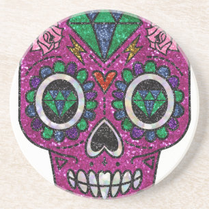 pink glitter sugar skull coaster