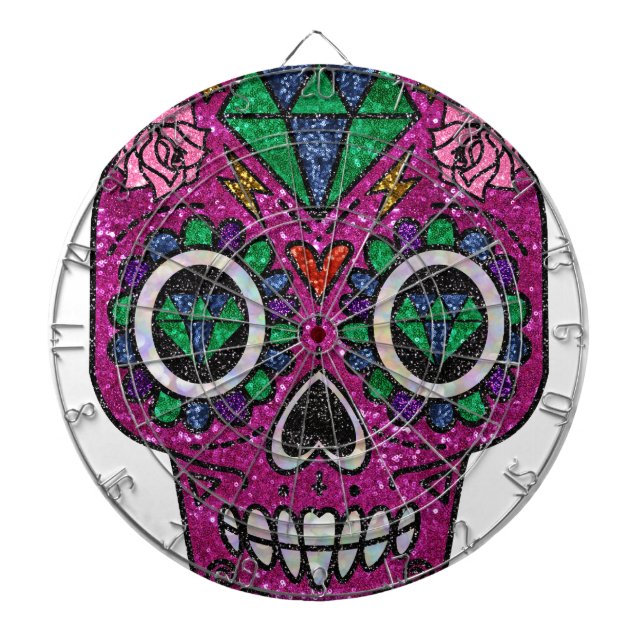 pink glitter sugar skull dartboard (Front)