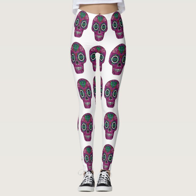 pink glitter sugar skull leggings (Front)