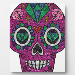 pink glitter sugar skull plaque