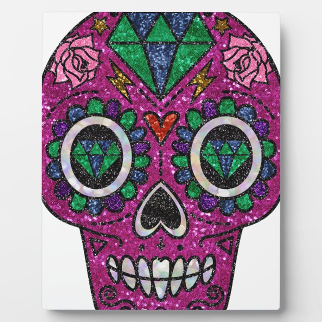pink glitter sugar skull plaque (Front)