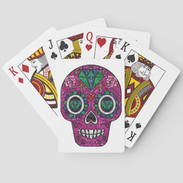 pink glitter sugar skull playing cards (Back)