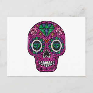 pink glitter sugar skull postcard