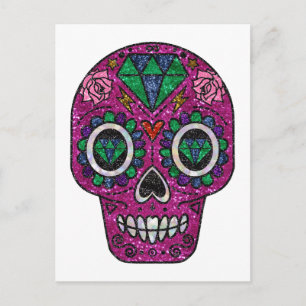 pink glitter sugar skull postcard