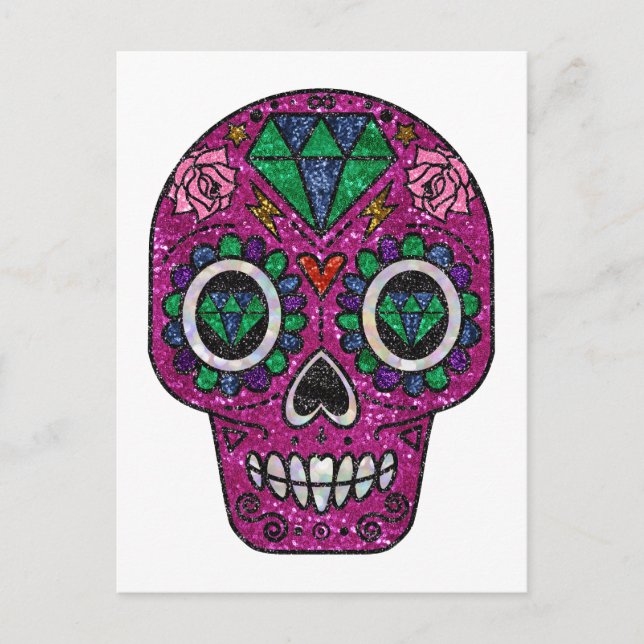 pink glitter sugar skull postcard (Front)
