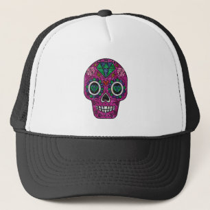 pink glitter sugar skull trucker hat