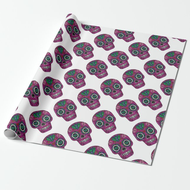 pink glitter sugar skull wrapping paper (Unrolled)