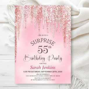 Pink Glitter Surprise 55th Birthday Party Invitation
