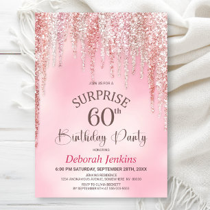 Pink Glitter Surprise 60th Birthday Party Invitation