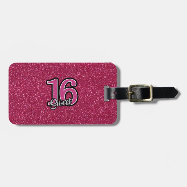 Pink Glitter SWEET16 Luggage Tag (Front Horizontal)