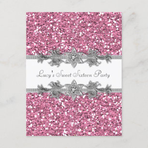 Pink Glitter Sweet 16 Party Invitation