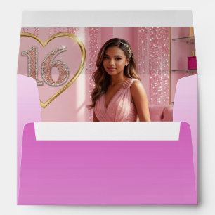 Pink Glitter Sweet 16 & Photo Liner  Envelope