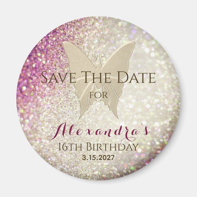 Pink Glitter Sweet 16 Save the Date Invitation  Magnet (Front)