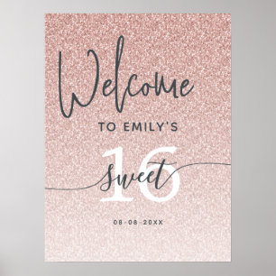 Pink Glitter Sweet 16 Welcome Sign Poster